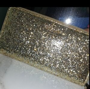 Kate Spade *NEW*  Rectangle Zipper Wallet Mint Condition Gold Glitter